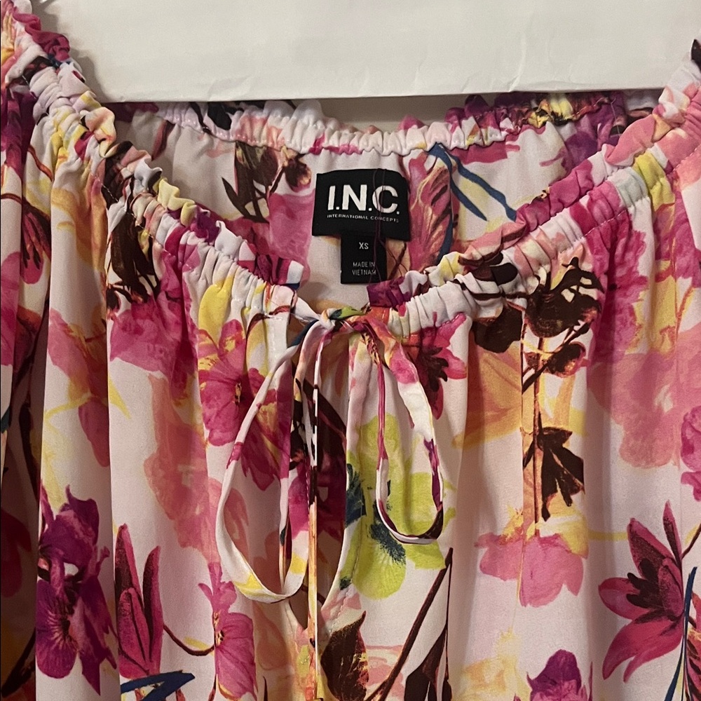 INC International Concepts Floral Pink Peasant Blouse - Picture 3 of 9